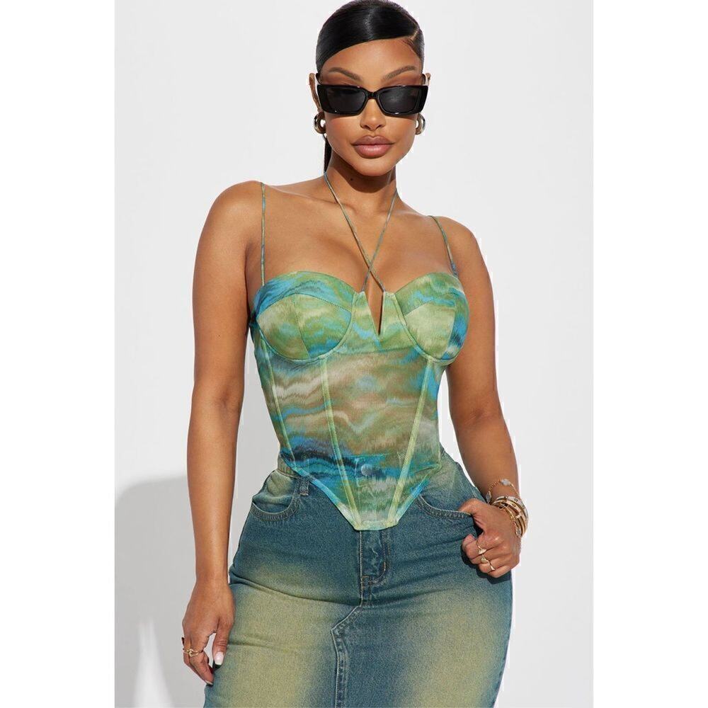 Fashion Nova High Love Green Mesh Corset Small